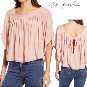 Mango Blush Pink Pleated Scoop-Neck Tie-Back Tunic